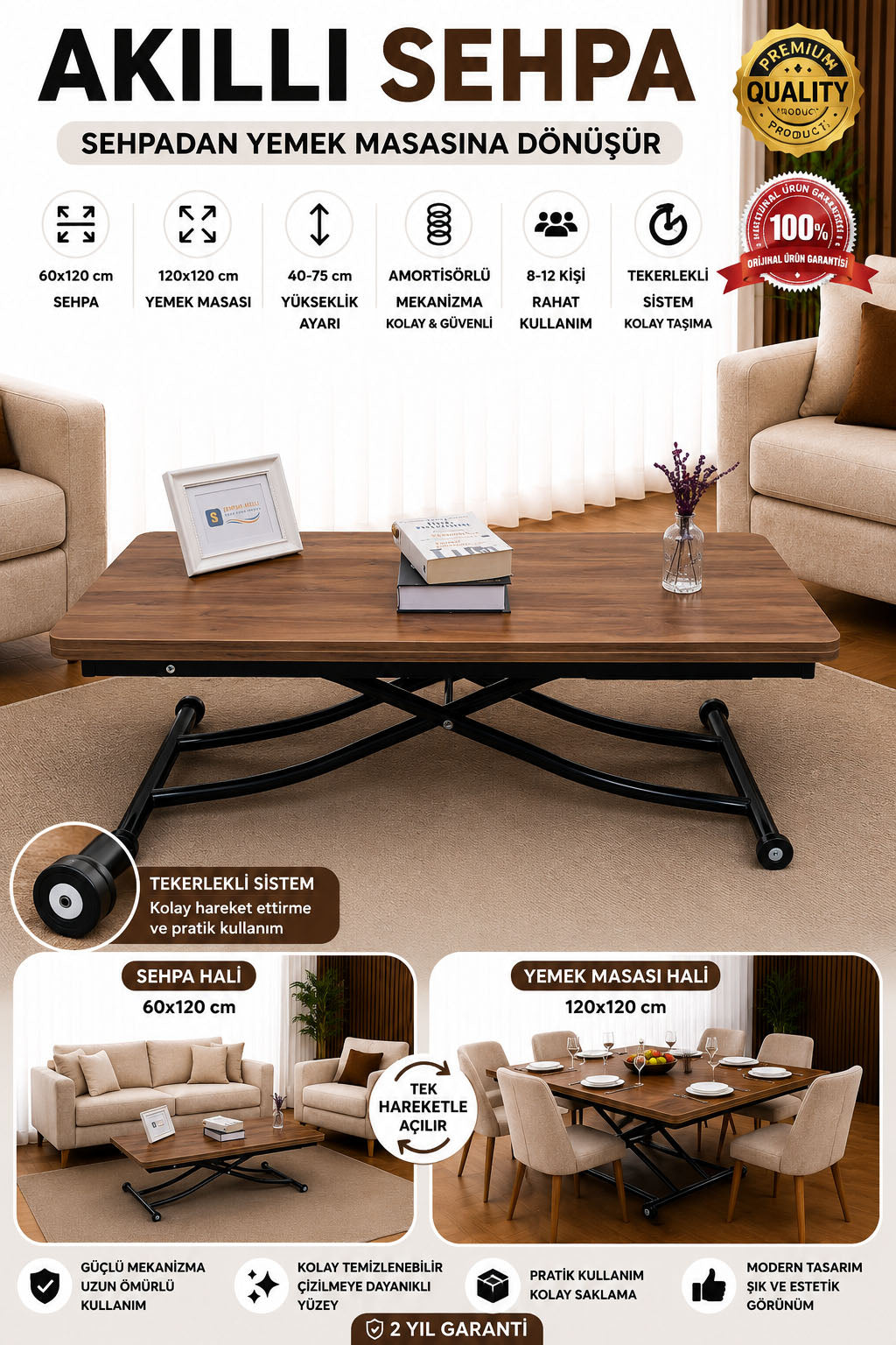 Juppo Smart Coffee Table – Walnut MDF Top & Black Metal Leg