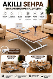Juppo Smart Coffee Table – EfesCam MDF Top & White Outward-Curving Metal Legs