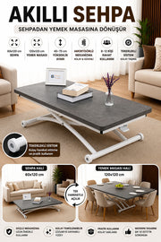 Juppo Smart Coffee Table – Anthracite MDF Top with Milling & White Outward Curved Metal Legs