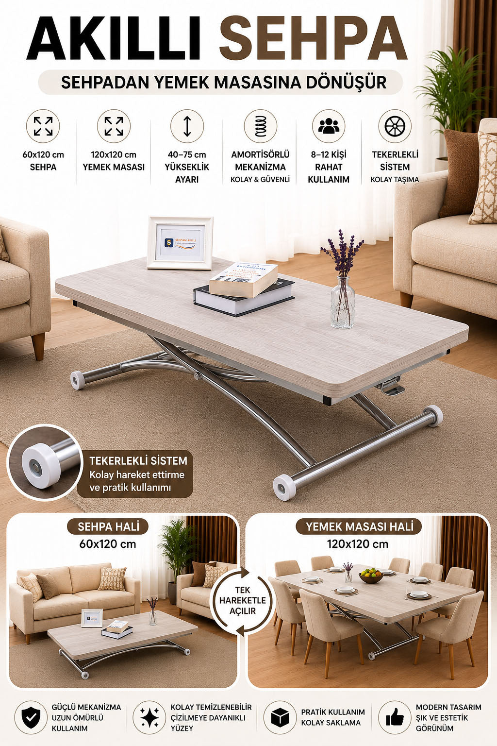 Juppo Smart Coffee Table – Lisbon MDF Top & Chrome Flared Metal Leg