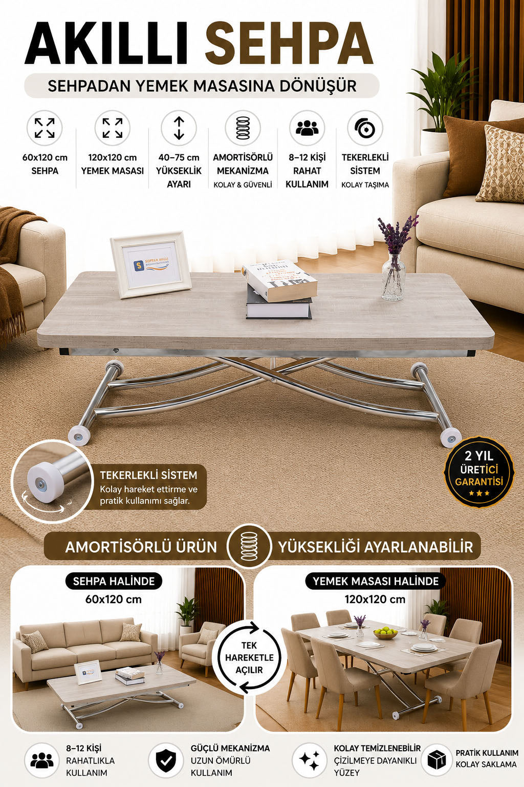Juppo Smart Coffee Table – Lisbon MDF Top & Chrome Metal Legs