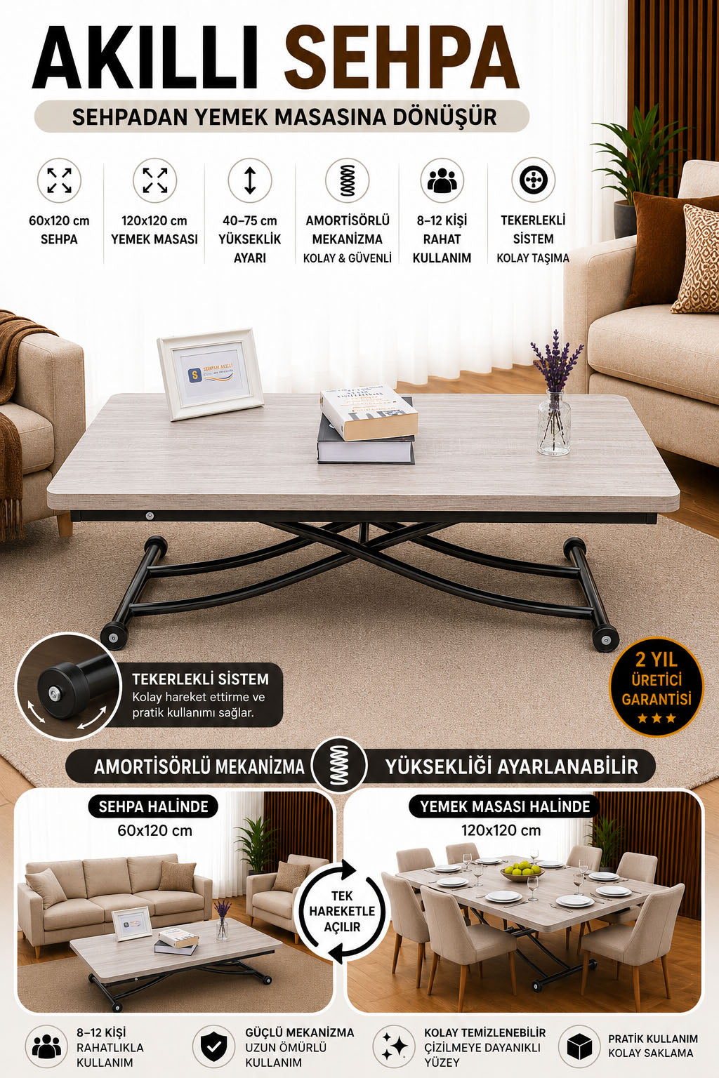Juppo Smart Coffee Table – Lisbon MDF Top & Black Metal Leg