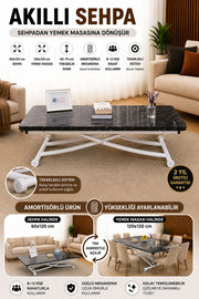 Juppo Smart Coffee Table – Black Marble MDF Top & White Metal Leg