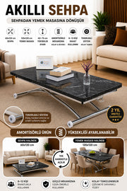 Juppo Smart Coffee Table – Black Marble MDF Top & Chrome Outward Curved Metal Leg