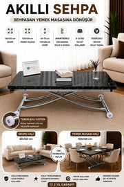 Juppo Smart Coffee Table – Black Marble MDF Top & Chrome Metal Leg