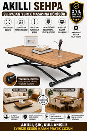 Juppo Smart Coffee Table – EfesCam MDF Top & Black Outward Curved Metal Legs
