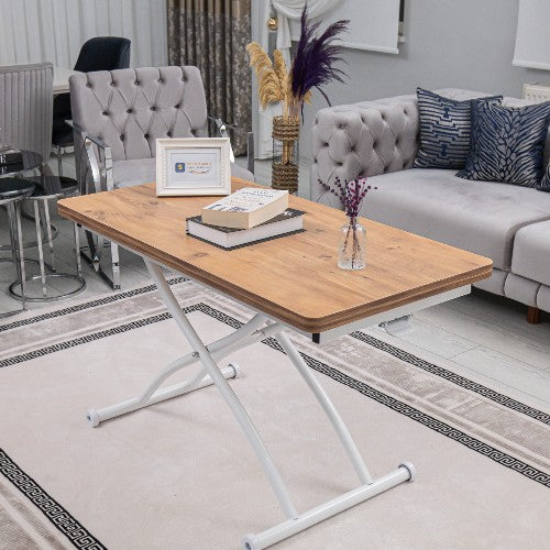 Juppo Smart Coffee Table – EfesCam MDF Top & White Outward-Curving Metal Legs