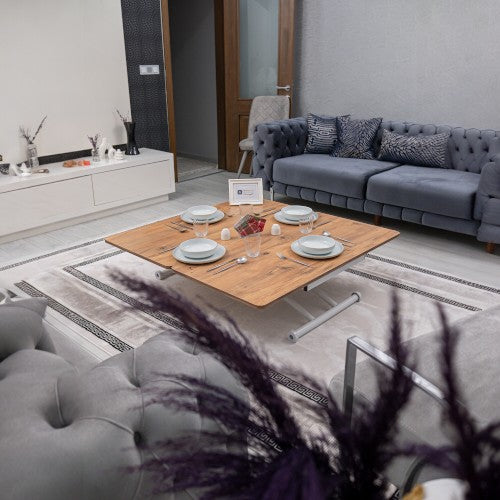 Juppo Smart Coffee Table – EfesCam MDF Top & White Outward-Curving Metal Legs