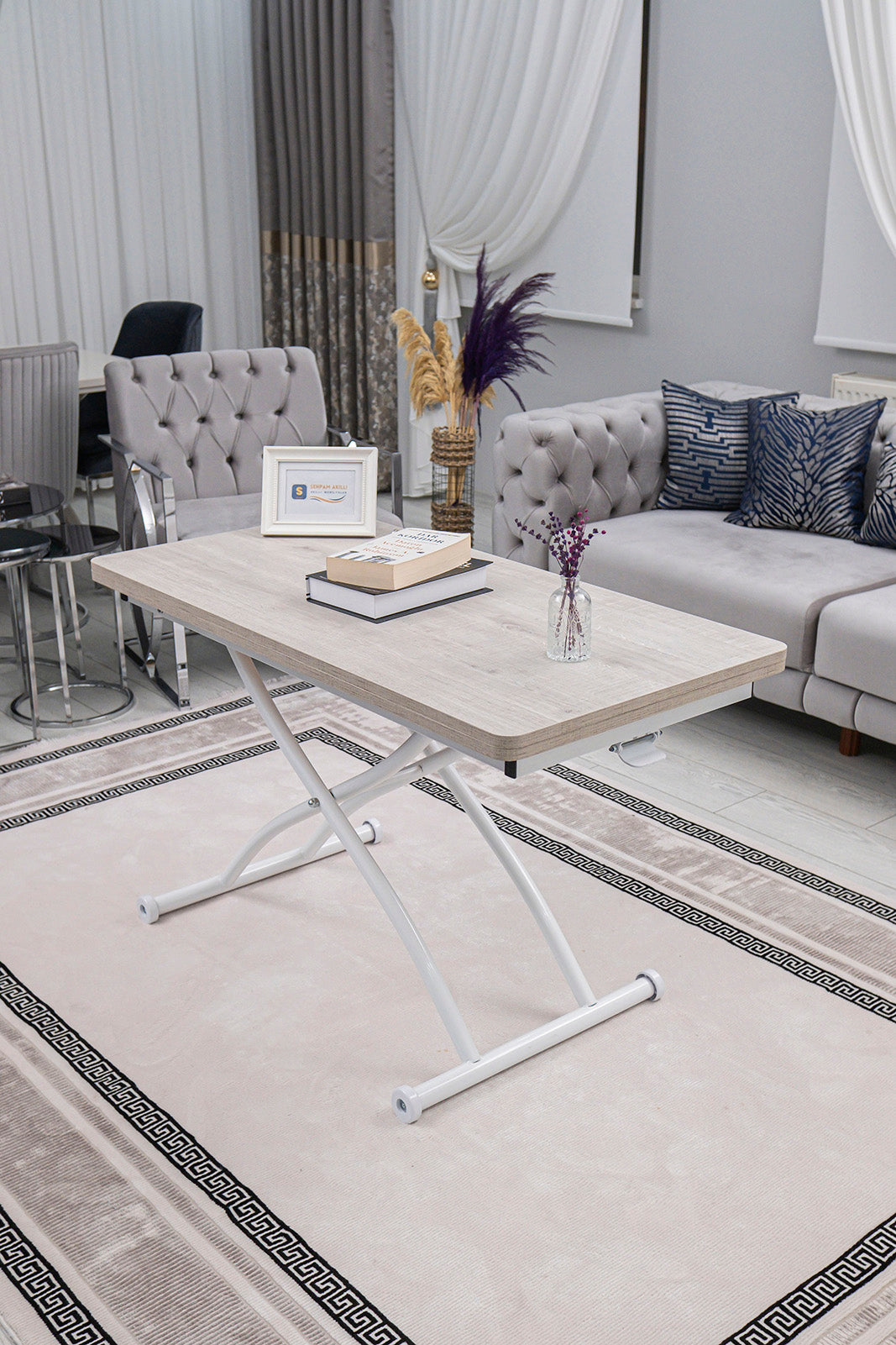 Juppo Smart Coffee Table – Lisbon MDF Top & White Outward-Curving Metal Leg