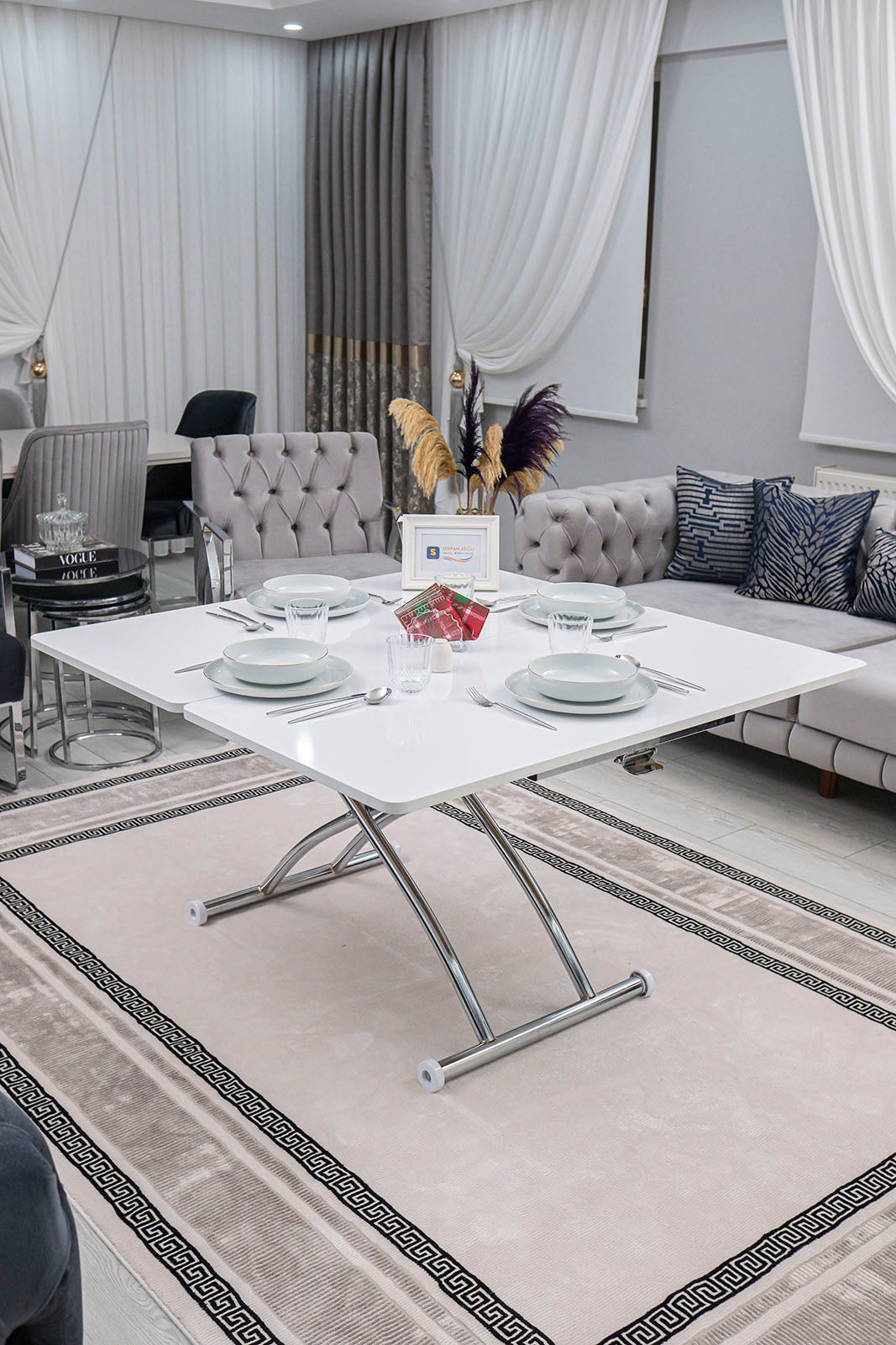 Juppo Smart Coffee Table – White MDF Top & Chrome Outward Curved Metal Leg