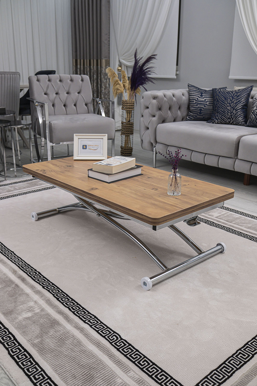 Juppo Smart Coffee Table – EfesCam MDF Top & Chrome Outwardly Curved Metal Legs