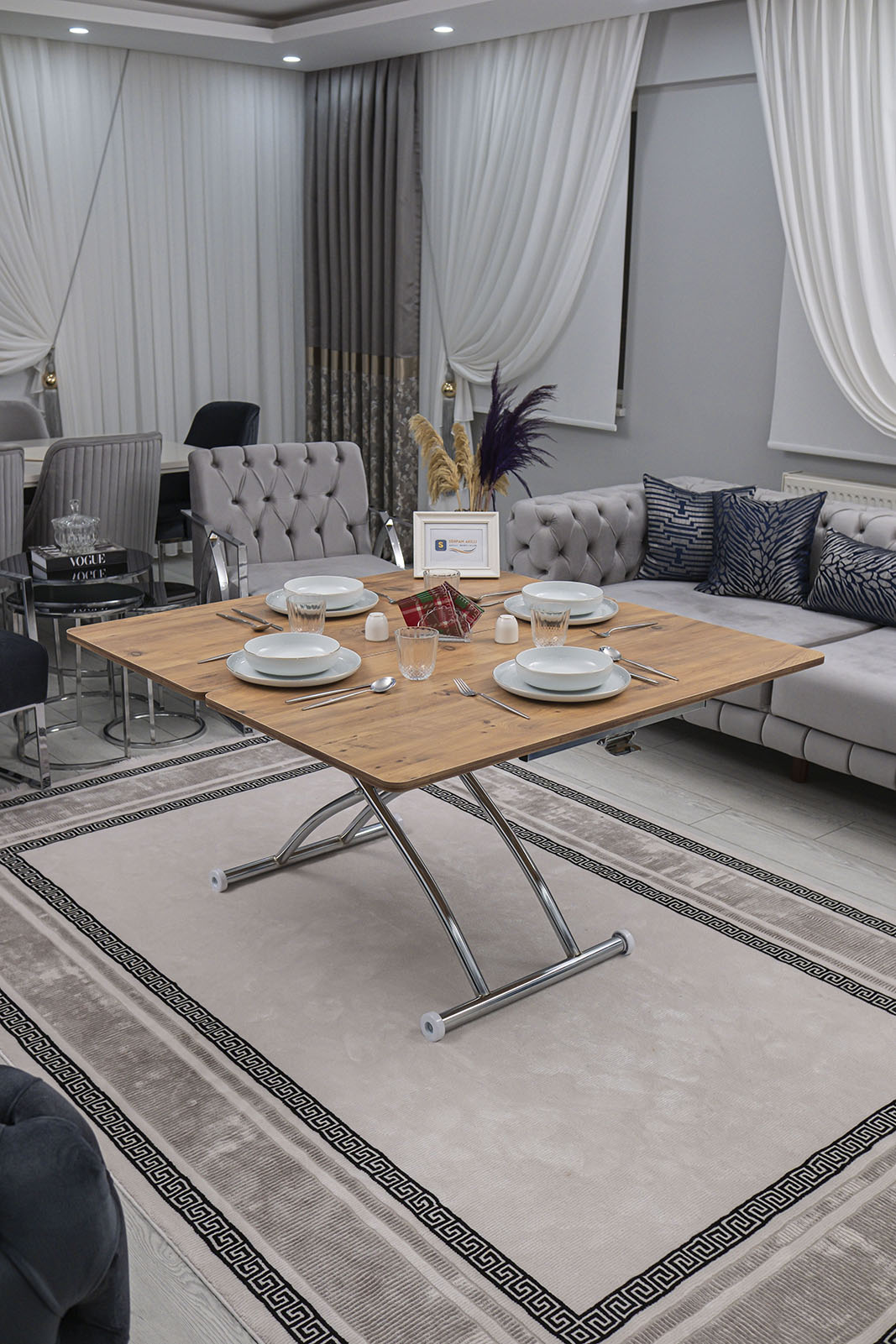 Juppo Smart Coffee Table – EfesCam MDF Top & Chrome Outwardly Curved Metal Legs