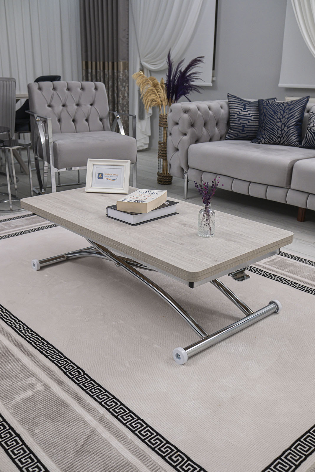 Juppo Smart Coffee Table – Lisbon MDF Top & Chrome Flared Metal Leg