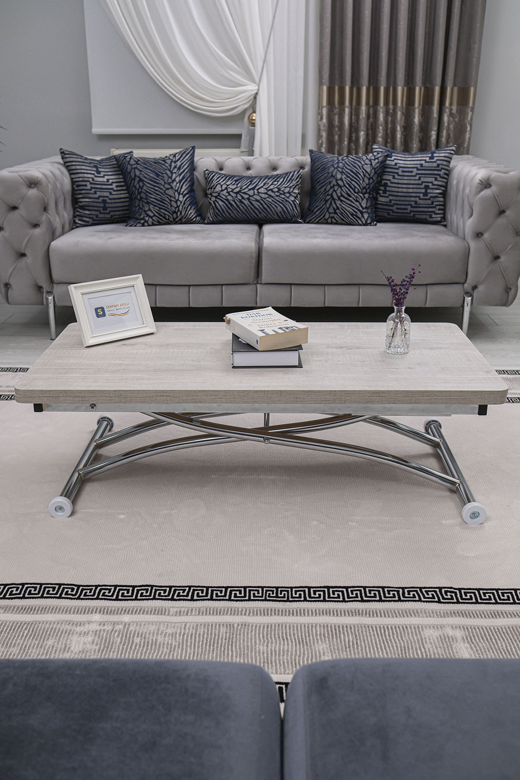 Juppo Smart Coffee Table – Lisbon MDF Top & Chrome Flared Metal Leg