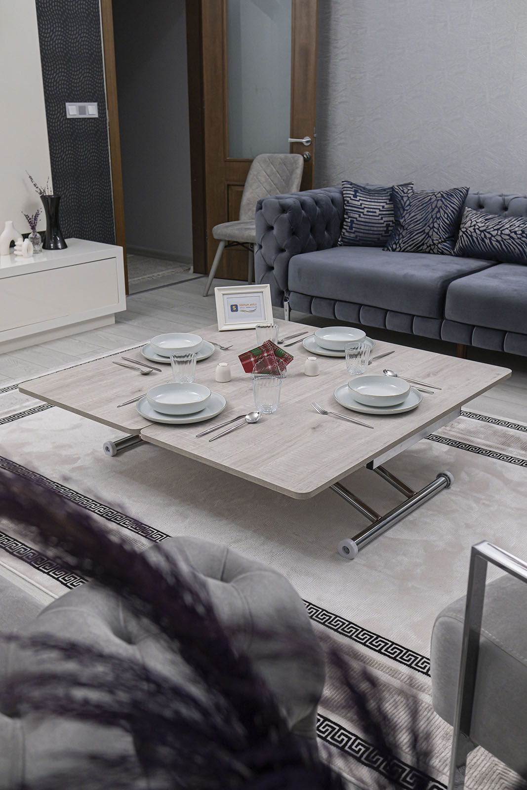 Juppo Smart Coffee Table – Lisbon MDF Top & Chrome Flared Metal Leg