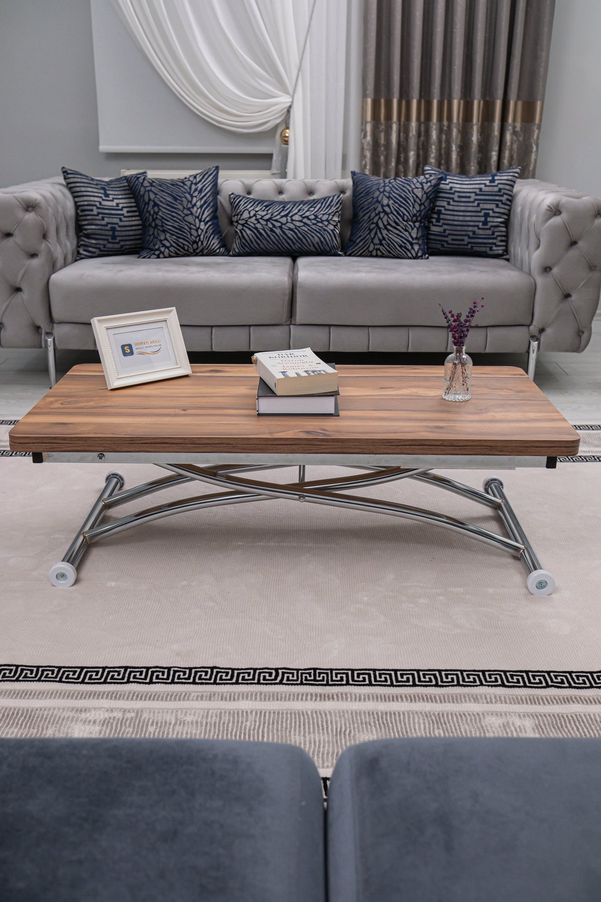 Juppo Smart Coffee Table – White MDF Top & Chrome Outward Curved Metal Leg
