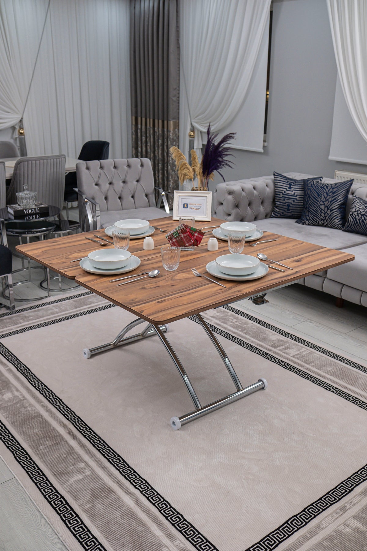 Juppo Smart Coffee Table – White MDF Top & Chrome Outward Curved Metal Leg