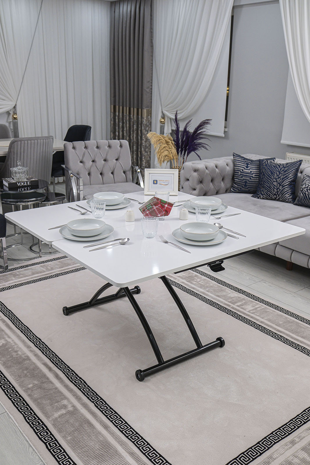 Juppo Smart Coffee Table – White MDF Top & Black Outward Curved Metal Leg