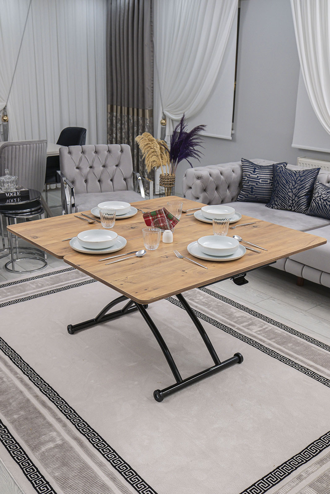 Juppo Smart Coffee Table – EfesCam MDF Top & Black Outward Curved Metal Legs