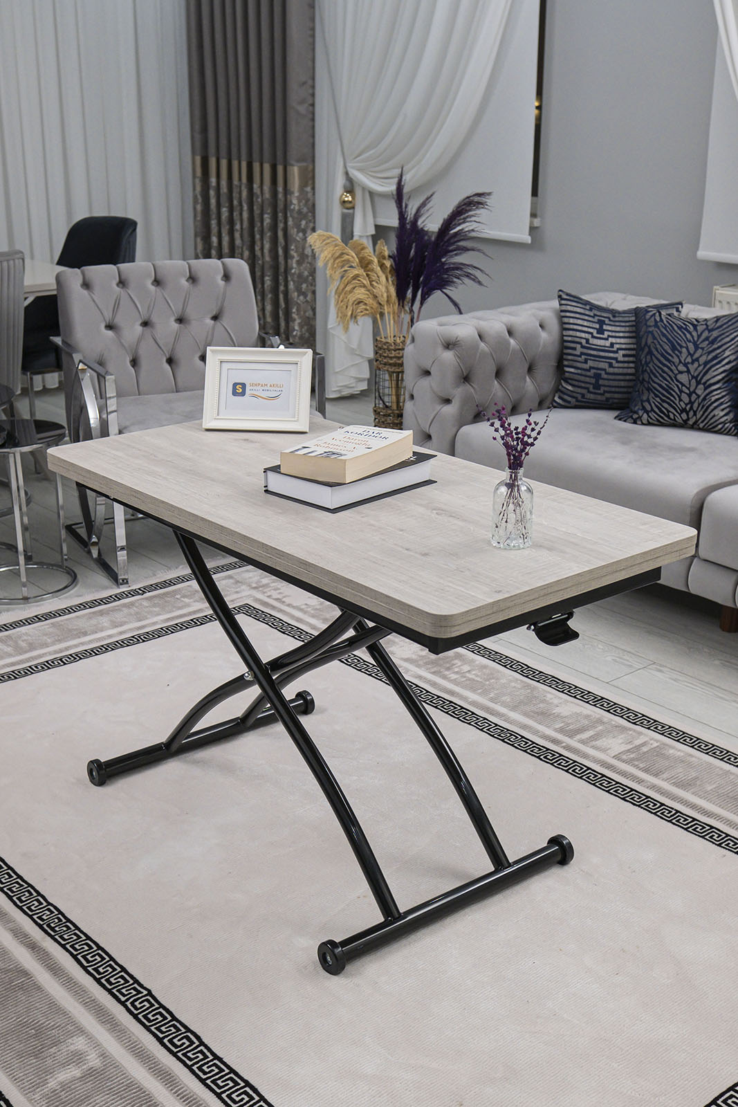 Juppo Smart Coffee Table – Lisbon MDF Top & Black Outward Curved Metal Legs