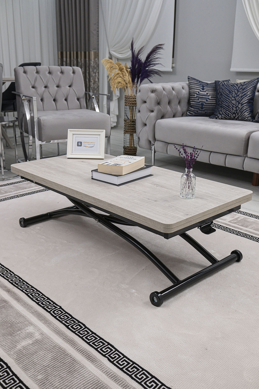 Juppo Smart Coffee Table – Lisbon MDF Top & Black Outward Curved Metal Legs