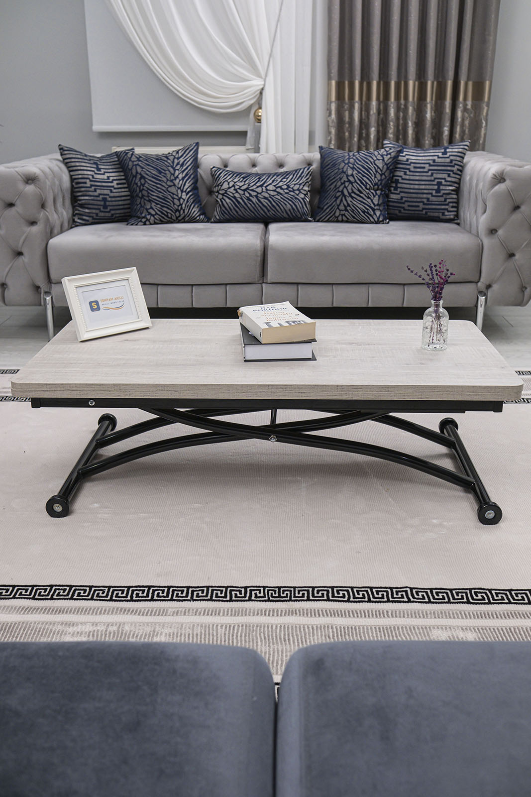 Juppo Smart Coffee Table – Lisbon MDF Top & Black Outward Curved Metal Legs