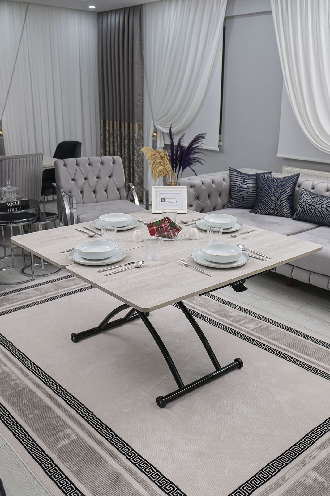 Juppo Smart Coffee Table – Lisbon MDF Top & Black Outward Curved Metal Legs