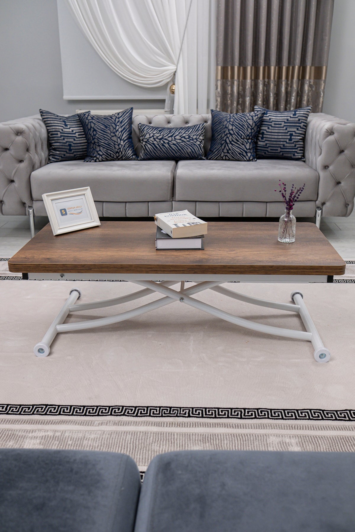 Juppo Smart Coffee Table – Antique Light MDF Top & White Metal Legs