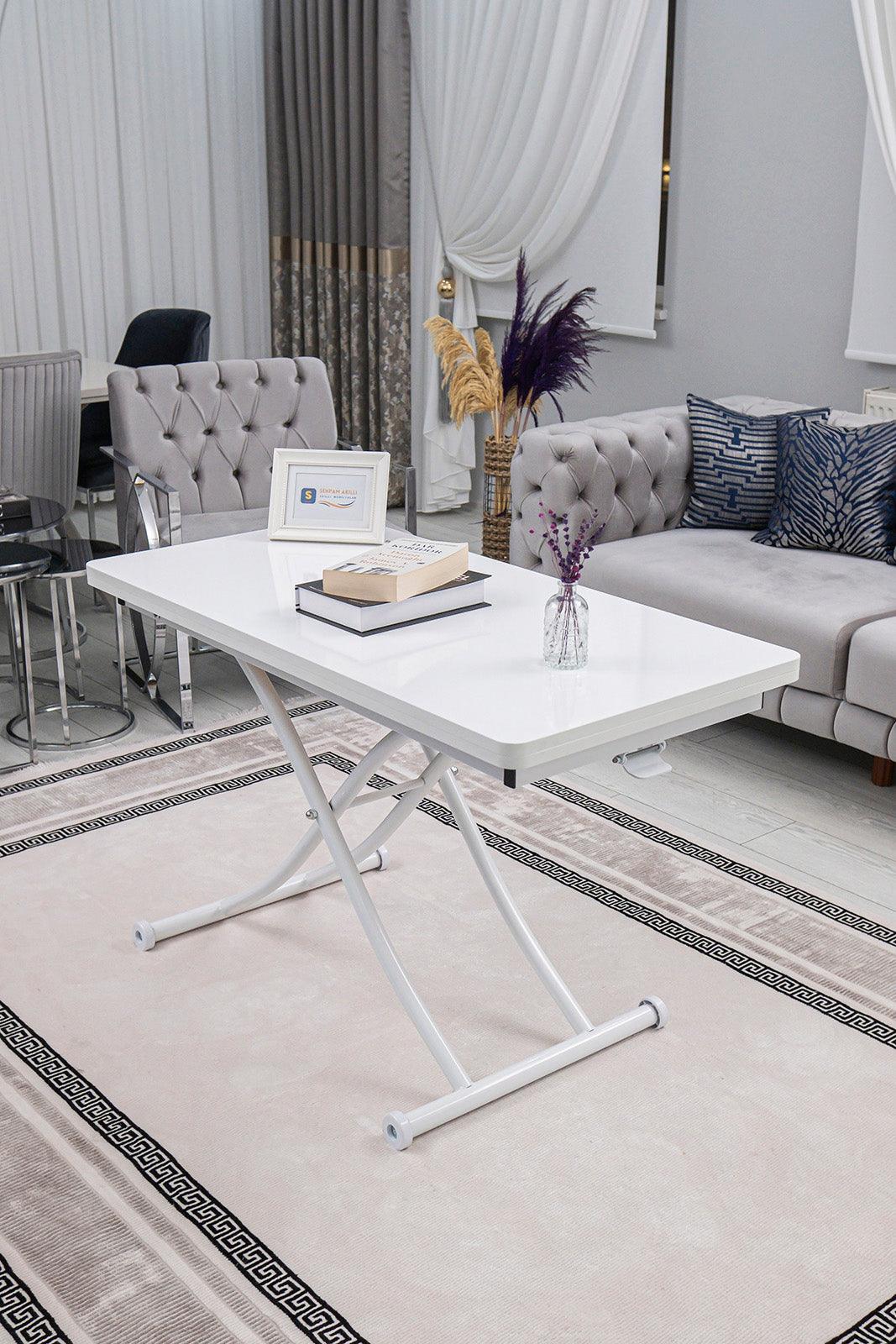 Juppo Smart Coffee Table – White MDF Top & White Metal Leg