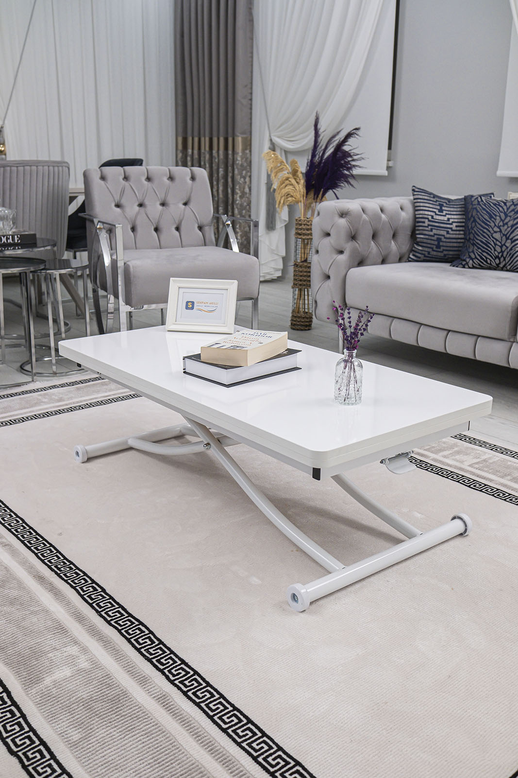 Juppo Smart Coffee Table – White MDF Top & White Metal Leg