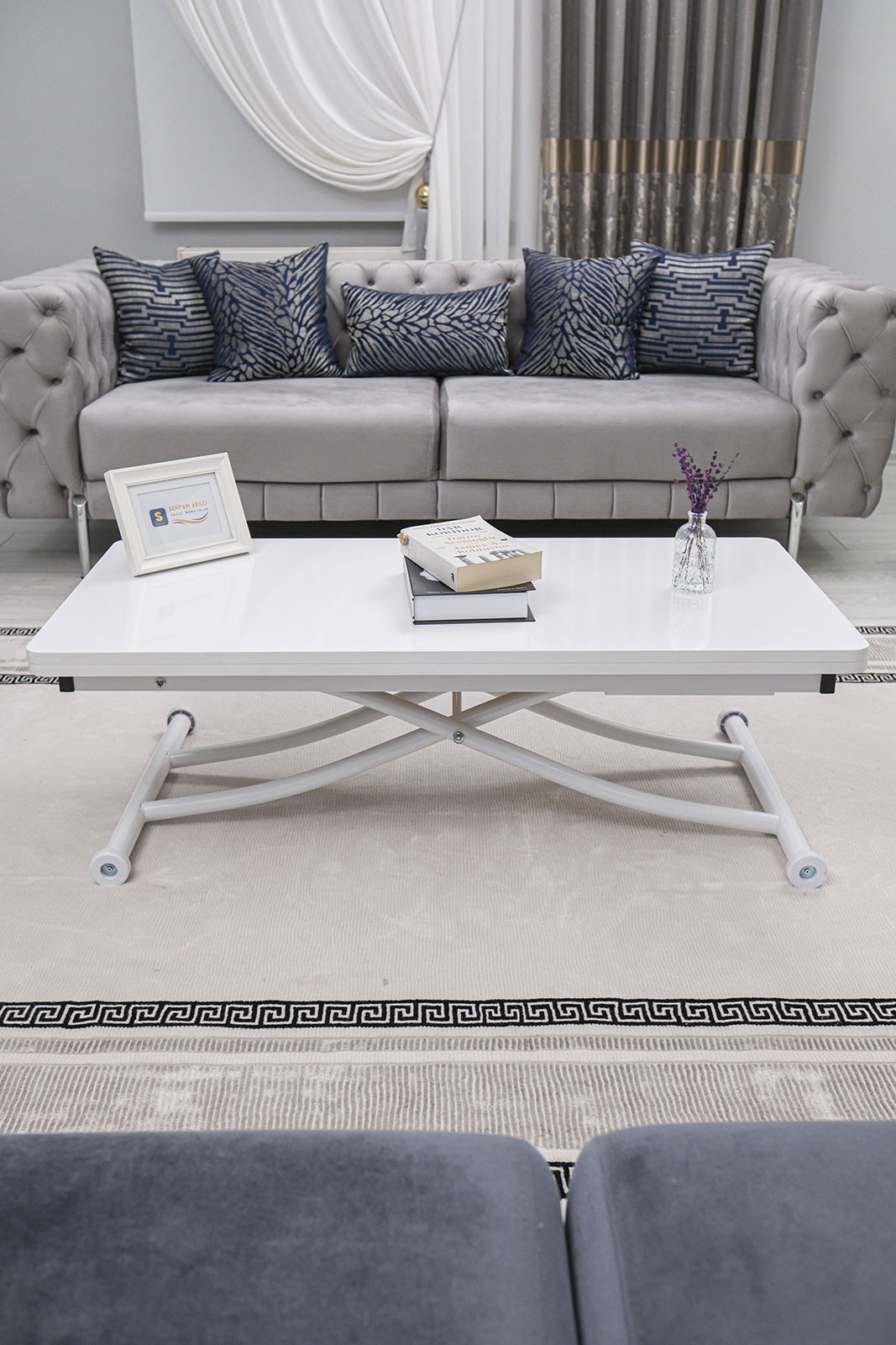 Juppo Smart Coffee Table – White MDF Top & White Metal Leg