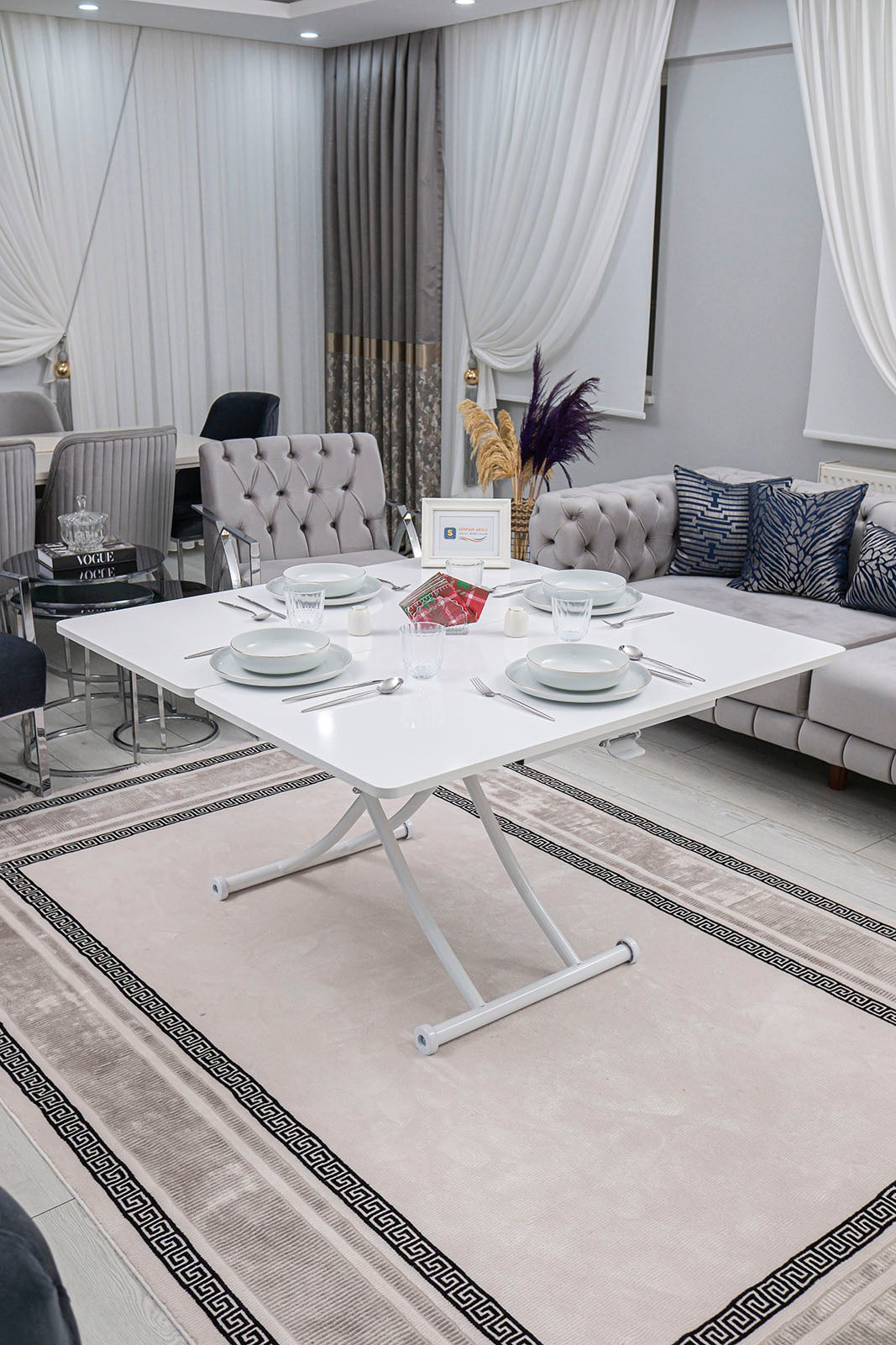 Juppo Smart Coffee Table – White MDF Top & White Metal Leg