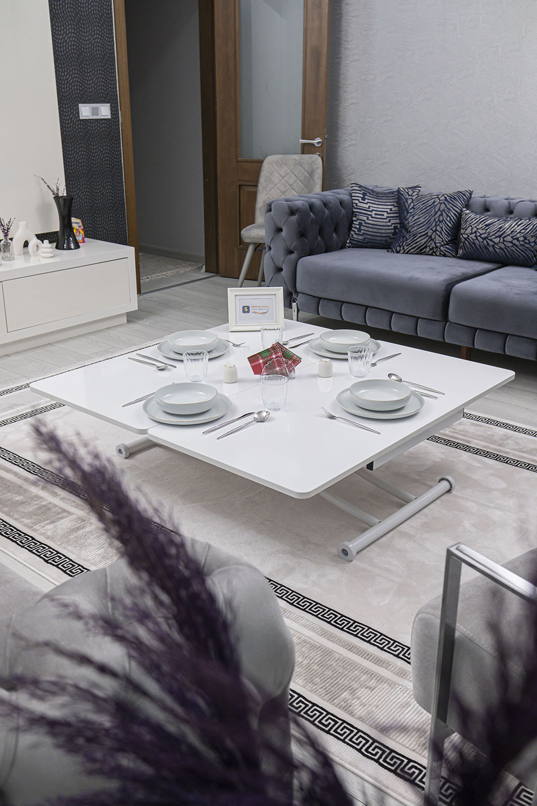 Juppo Smart Coffee Table – White MDF Top & White Metal Leg