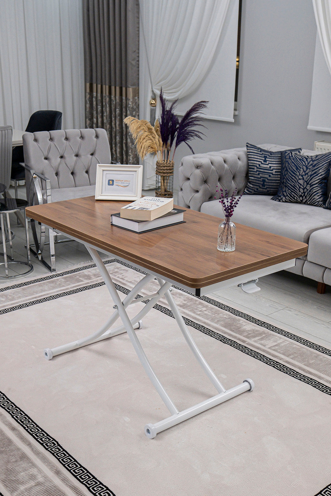 Juppo Smart Coffee Table – Walnut MDF Top & White Metal Leg