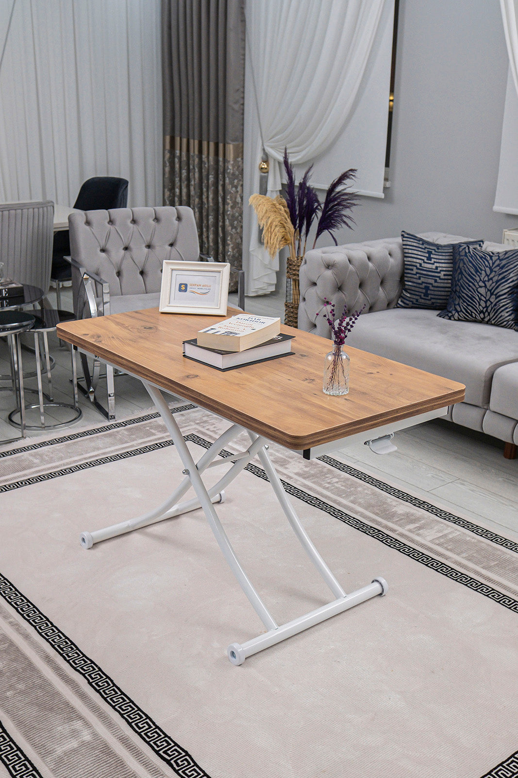 Juppo Smart Coffee Table – EfesCam MDF Top & White Metal Leg