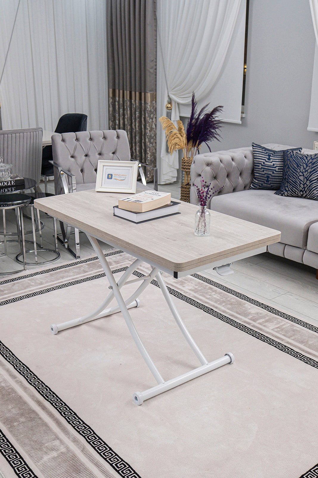Juppo Smart Coffee Table – Lisbon MDF Top & White Metal Leg