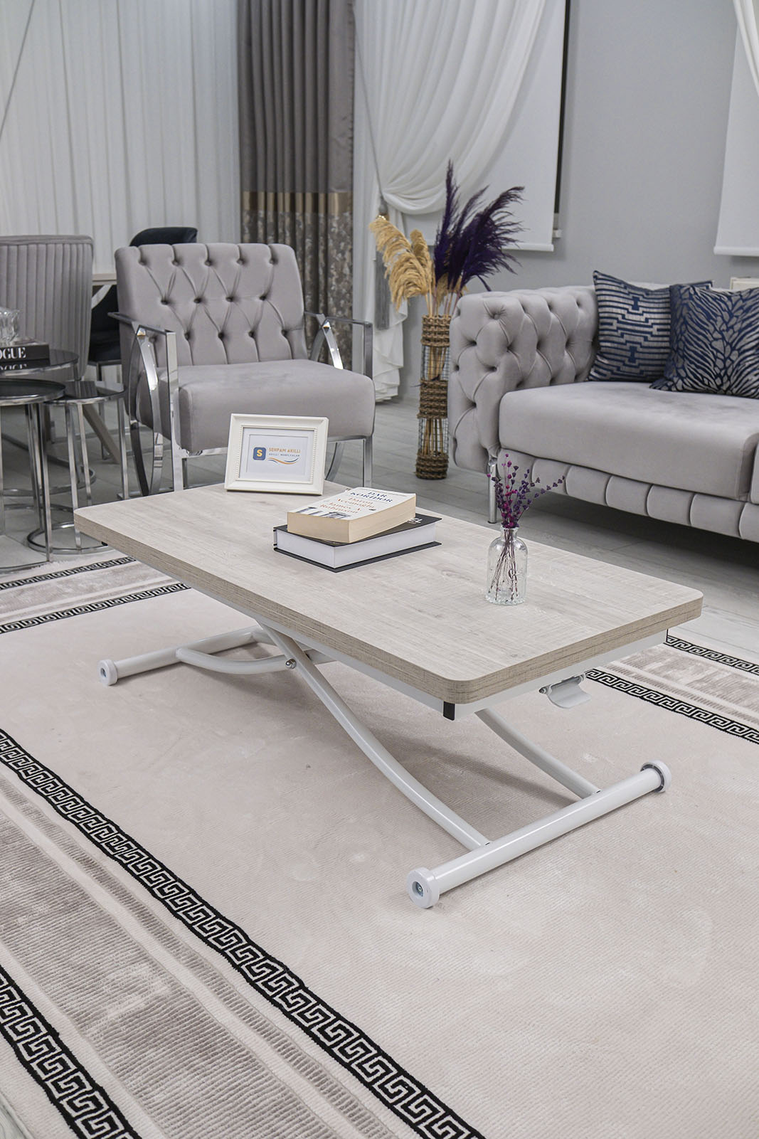 Juppo Smart Coffee Table – Lisbon MDF Top & White Metal Leg