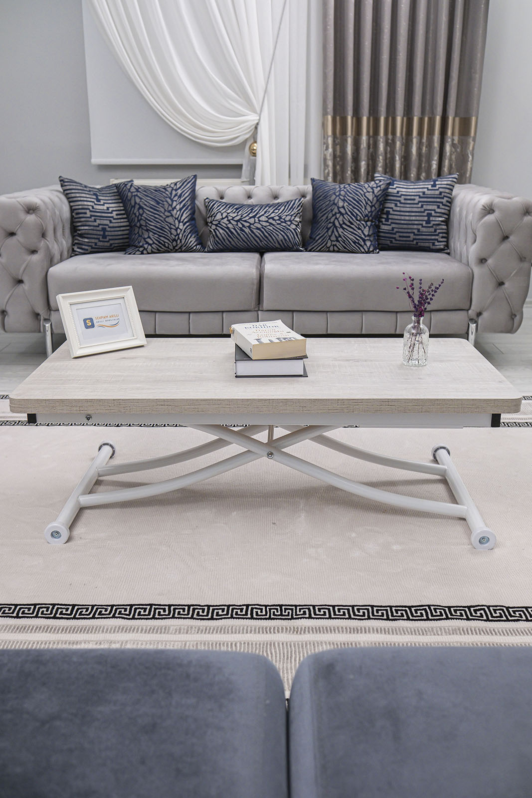 Juppo Smart Coffee Table – Lisbon MDF Top & White Metal Leg