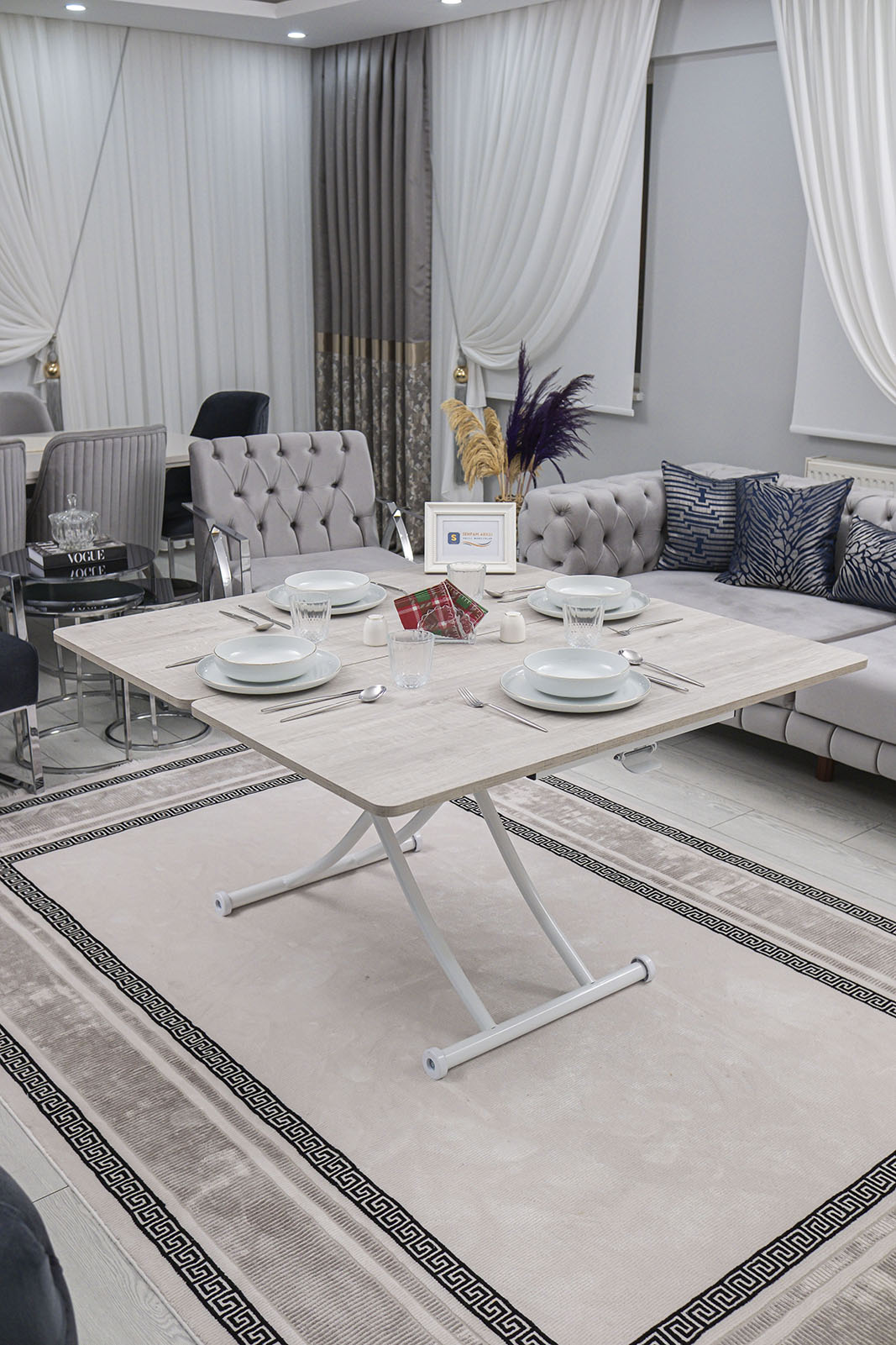 Juppo Smart Coffee Table – Lisbon MDF Top & White Metal Leg