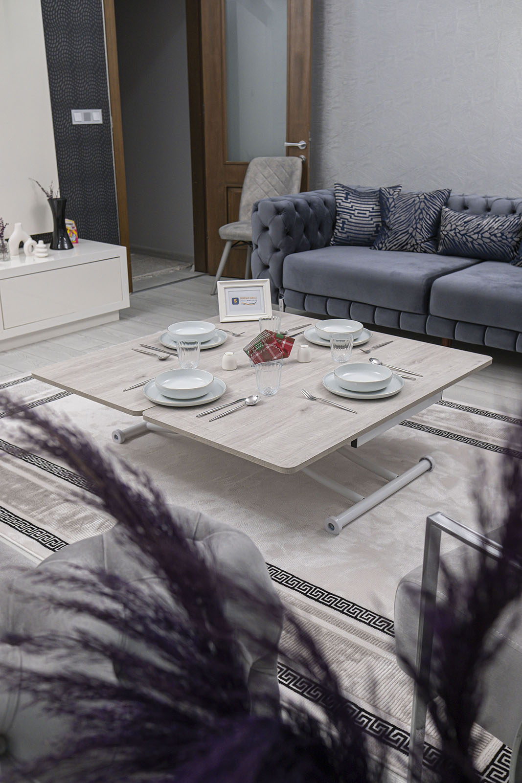 Juppo Smart Coffee Table – Lisbon MDF Top & White Metal Leg
