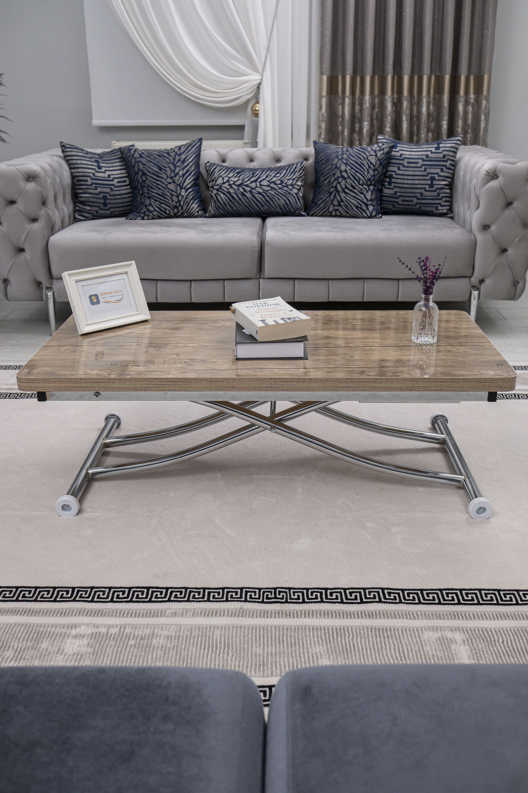 Juppo Smart Coffee Table – Anti-Scratch MDF Top & Chrome Metal Leg