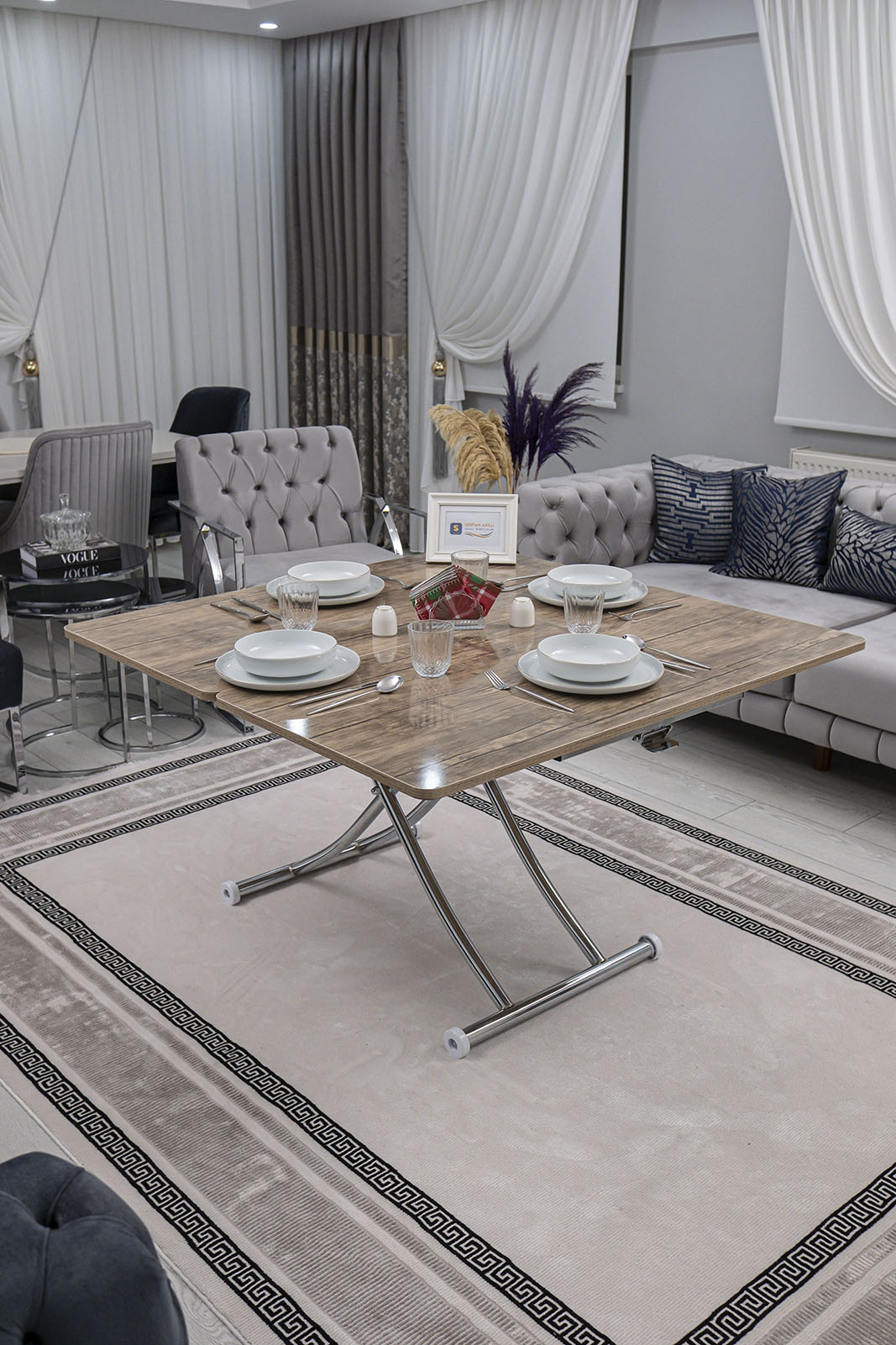 Juppo Smart Coffee Table – Anti-Scratch MDF Top & Chrome Metal Leg