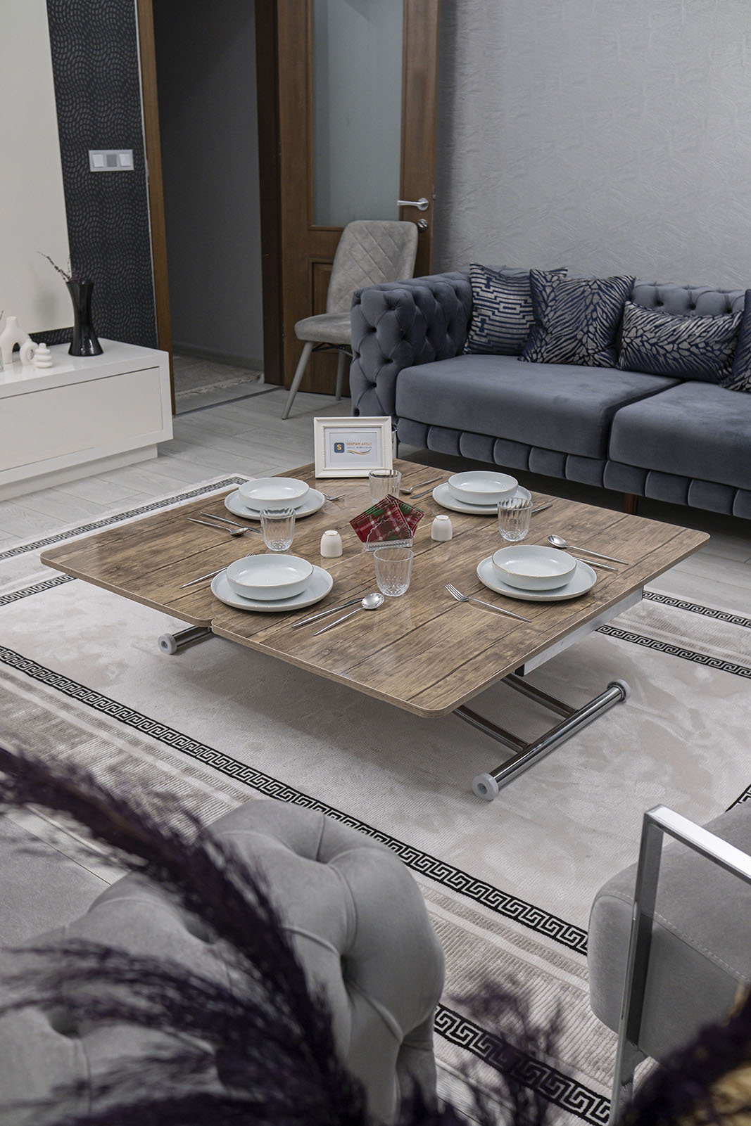 Juppo Smart Coffee Table – Anti-Scratch MDF Top & Chrome Metal Leg