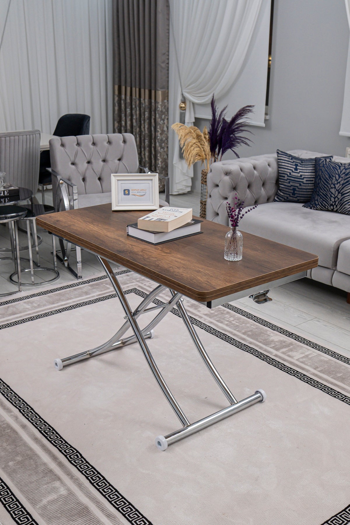 Juppo Smart Coffee Table – Anti-Scratch MDF Top & Chrome Metal Leg