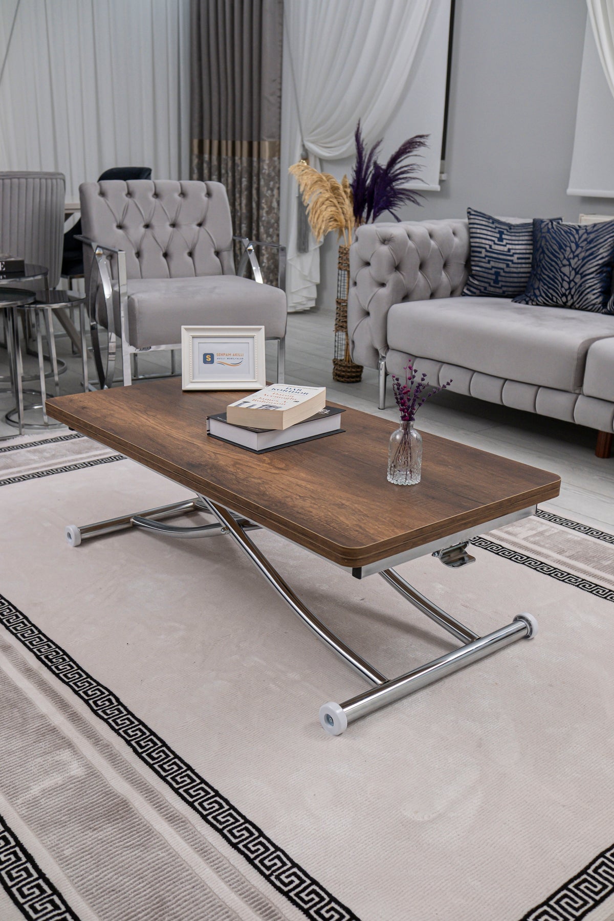 Juppo Smart Coffee Table – Anti-Scratch MDF Top & Chrome Metal Leg