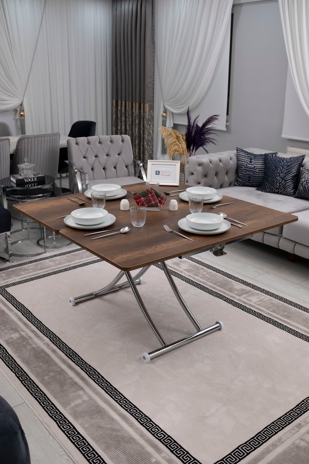 Juppo Smart Coffee Table – Anti-Scratch MDF Top & Chrome Metal Leg