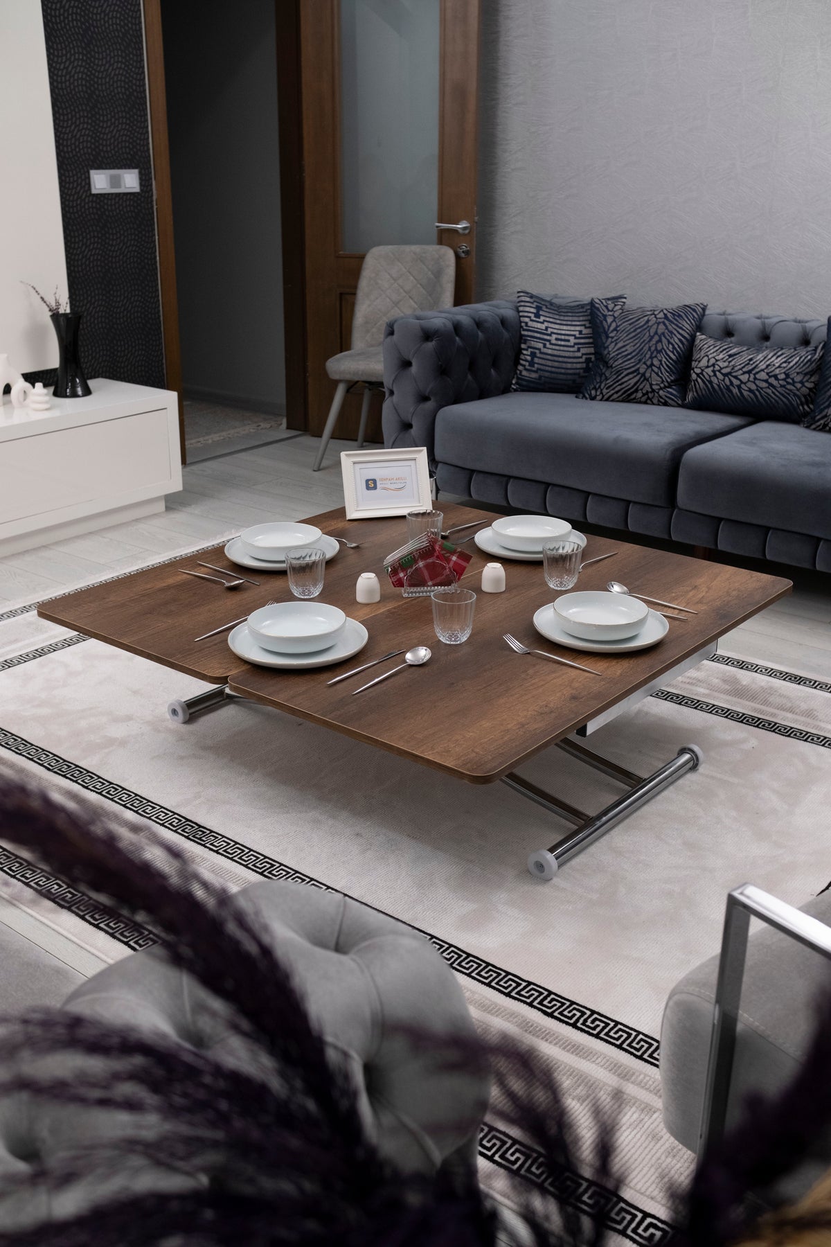 Juppo Smart Coffee Table – Anti-Scratch MDF Top & Chrome Metal Leg