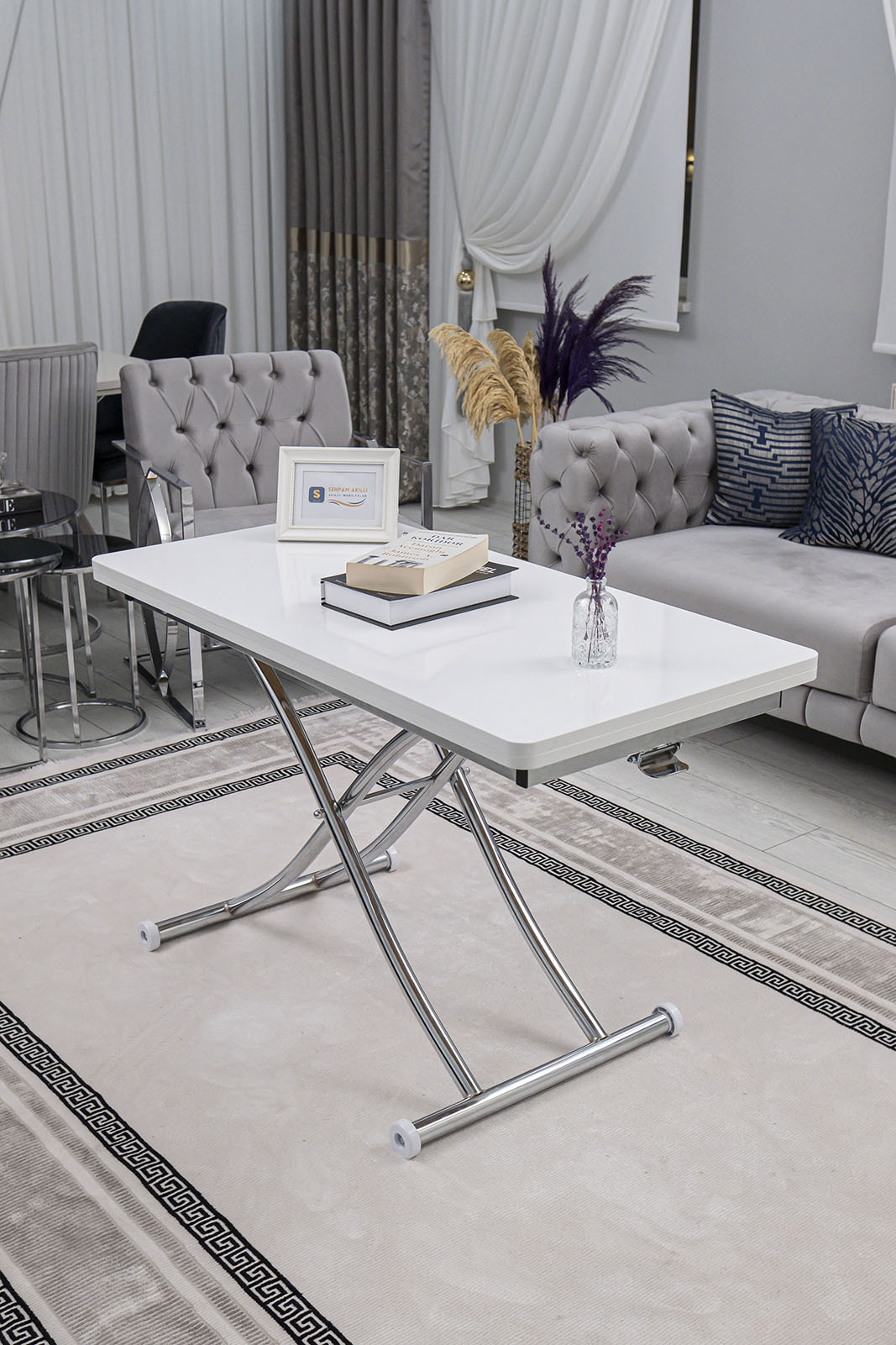 Juppo Smart Coffee Table – White MDF Top & Chrome Metal Leg