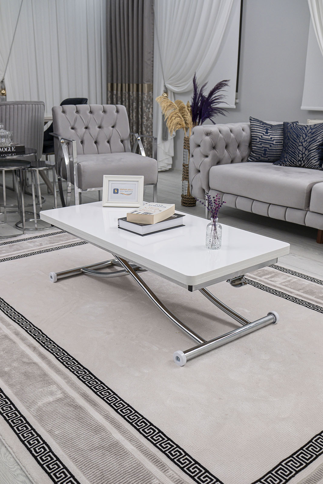 Juppo Smart Coffee Table – White MDF Top & Chrome Metal Leg