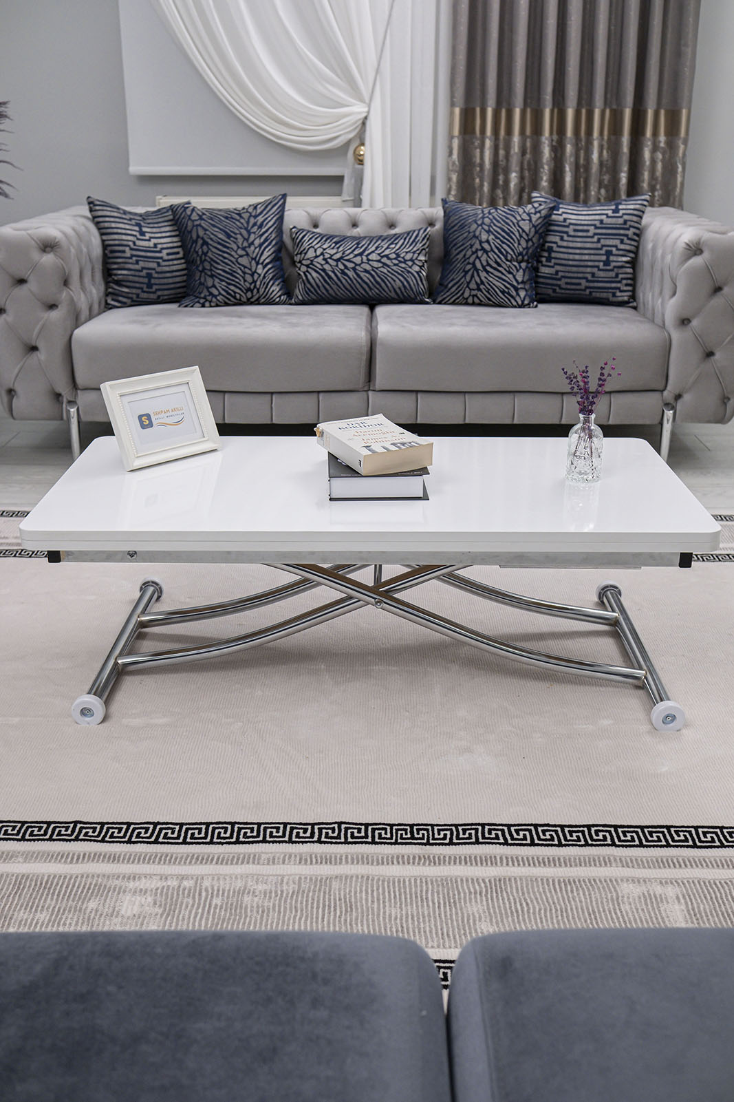 Juppo Smart Coffee Table – White MDF Top & Chrome Metal Leg